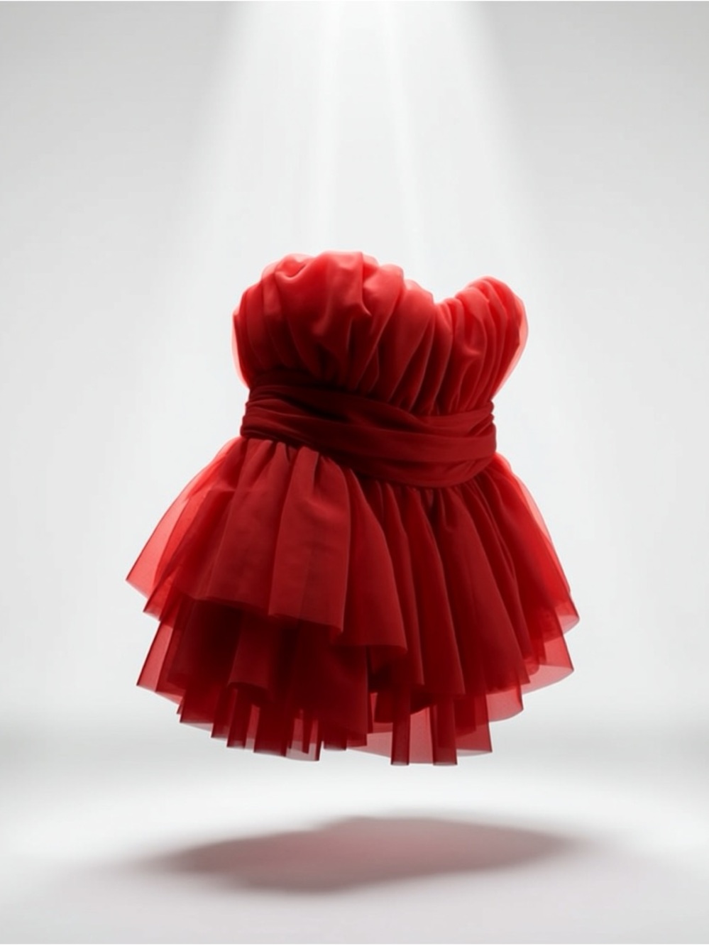 Anthropologie Red Strapless Layered Tulle Top